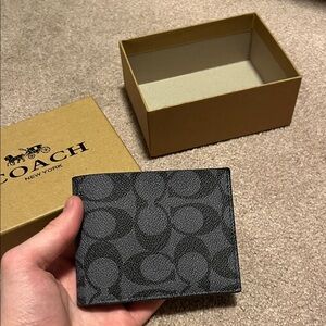 Coach Signature Black and Gray Card Holder